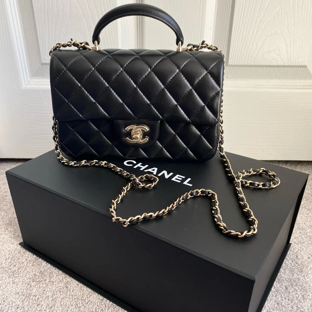 FULL SET - CHANEL Mini Rectangular Bag with Top Handle (with Champagne Gold HW) - Picture 1 of 16